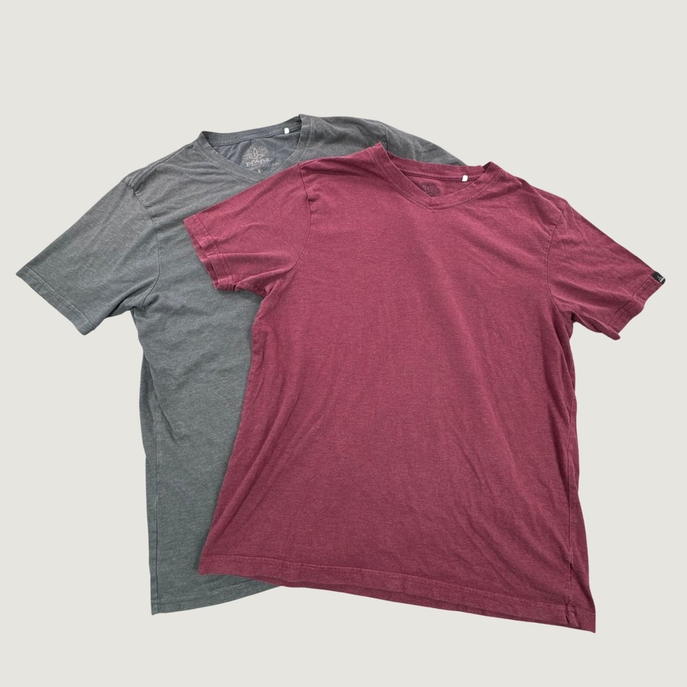 Prana Mens V-Neck T-Shirts Bundle Gray Burgundy Red Size M Lot of 2 Hiking
